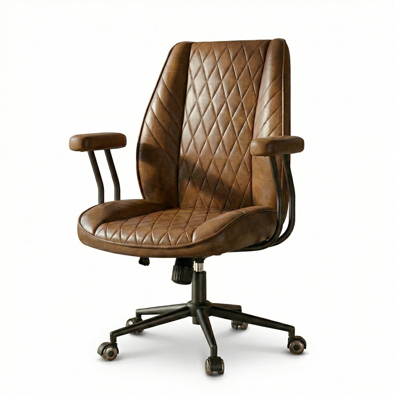 Red Barrel Studio® Leather Office Desk Chiar with Quite Wheels 120